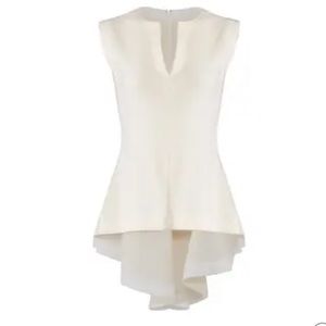 6 DEREK LAM PEPLUM IVORY CREPE WAFFLE VNECK TOP SHIRT WHITE MADE IN ITALY